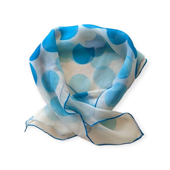 Vintage Aqua Polkadot Chiffon Paoli Square Scarf - Picture 2 of 7
